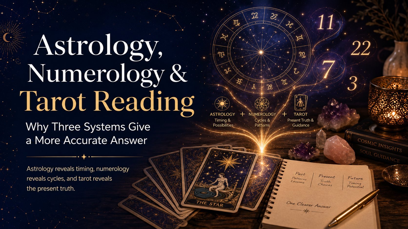 Astrology numerology tarot reading — astrology shows timing, numerology reveals cycles, tarot answers the present