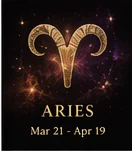 Aries zodiac image in gold cosmic style